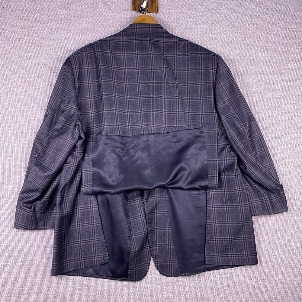 Coppley Blazer Sport Coat 52R Mens Rich Reda Super 130s Gray Plaid VGUC - Picture 3 of 10